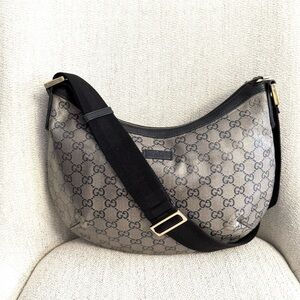 Authentic Gucci silver monogram coated canvas crossbody bag sparkly canvas